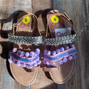 Olivia Miller Girl Braided PomPom Sandals Size 5